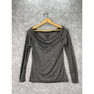 White House Black Market Shirt Womens Small Black Metallic Cowl Neck Dressy Top